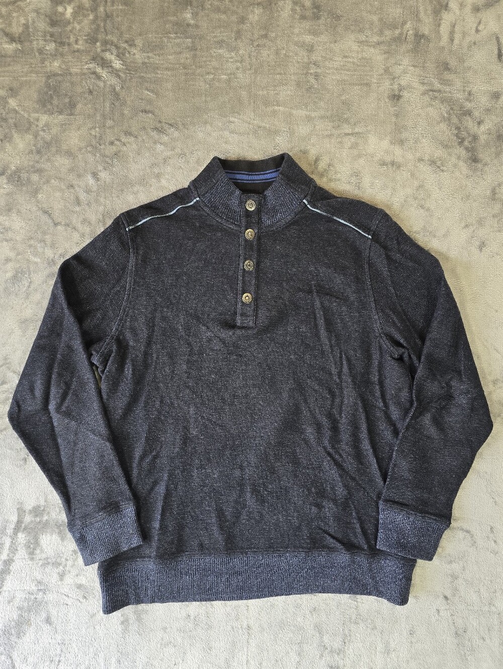 Tommy Bahama 1/5 Snap Mock Neck Sweater Size Small Fits Medium Dark Navy